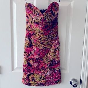 Bailey Blue floral strapless mini dress